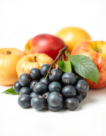 Fresh fruits and vegetables on a white background. Healthy food concept.の写真素材