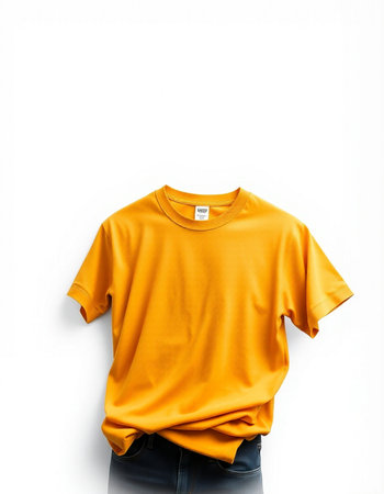 Yellow t-shirt isolated on white background. Clipping path includedの写真素材