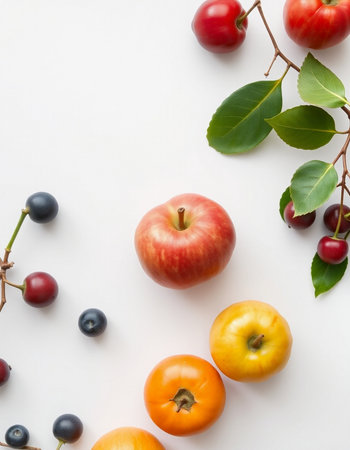 Fruits and vegetables on a white background. Healthy food concept.の写真素材