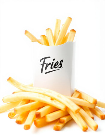 French fries on a white background. Close-up. Selective focus.