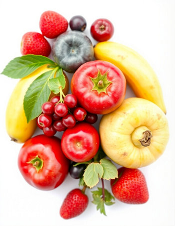 Fresh fruits and berries isolated on white background. Healthy food concept.の写真素材