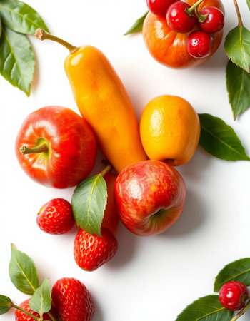 Fruits and vegetables on a white background. Healthy food concept.の写真素材