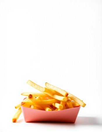 French fries in a bowl on white background. Selective focus.
