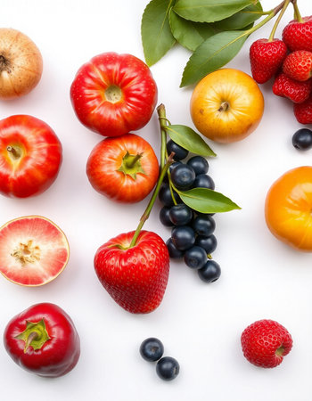 fresh fruits and berries isolated on white background. Healthy food concept.