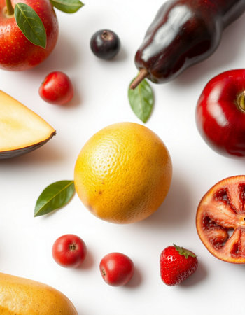 Fruits and vegetables on a white background. Healthy eating concept.