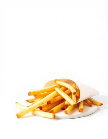 French fries on a white plate isolated on a white background with copy space