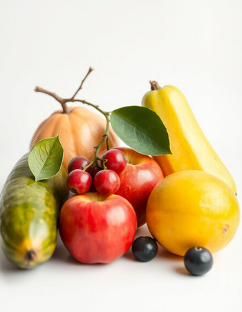 Fruits and vegetables isolated on a white background. Healthy food.の写真素材