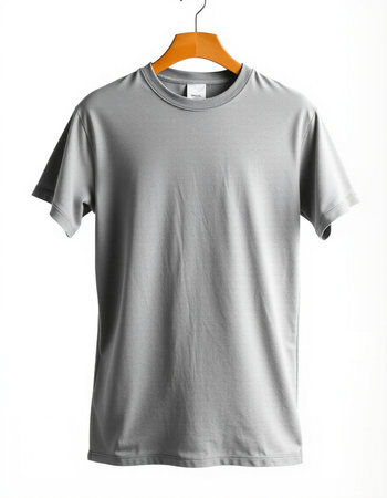 Gray t-shirt on a hanger isolated on a white backgroundの写真素材
