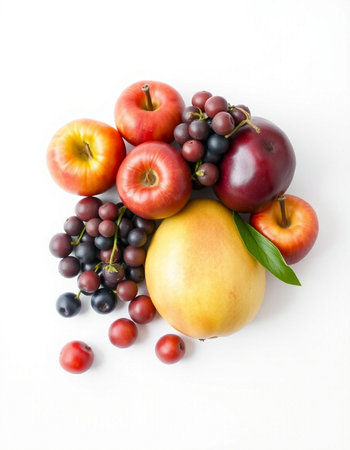 Fruits isolated on a white background. Healthy food concept. Top view.の写真素材