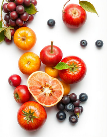Fresh fruits and vegetables isolated on white background. Healthy food concept.の写真素材