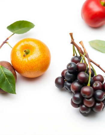Fruits and vegetables on a white background. Healthy food concept.の写真素材