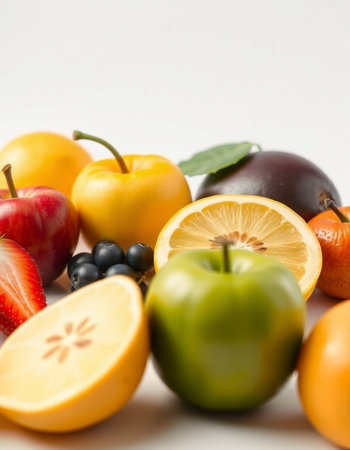 Fruits on a white background. Healthy food. Selective focus.の写真素材