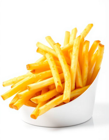 French fries in a bowl isolated on white background with clipping path.
