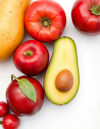 Fresh fruits and vegetables isolated on white background. Healthy food concept.の写真素材