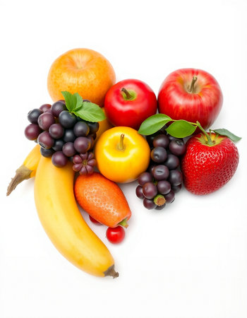 Fruits and vegetables isolated on a white background. Healthy food.の写真素材