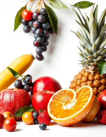 Fruits and berries on a white background. Healthy food concept.の写真素材