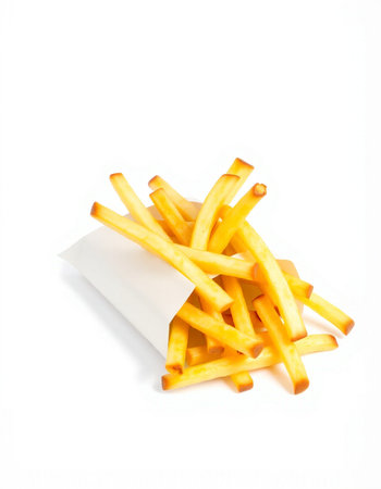 French fries isolated on a white background. Selective focus with shallow depth of field.