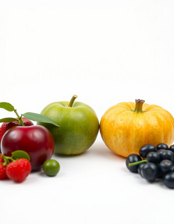 Fruits on a white background with space for text, close-upの写真素材