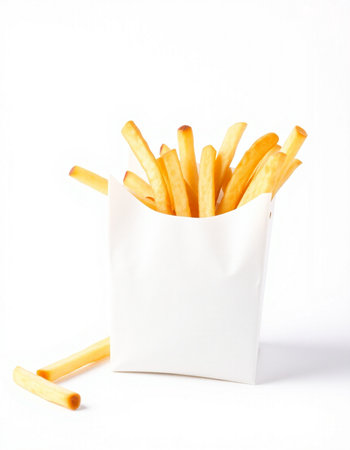 French fries in a paper bag on a white background. Isolatedの写真素材