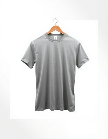 Grey t-shirt on a hanger isolated on a white backgroundの写真素材