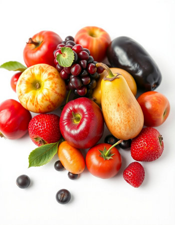 Fruits and vegetables isolated on a white background. Healthy food.の写真素材