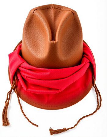 Cowboy hat with red scarf isolated on white background. Studio shot.の写真素材