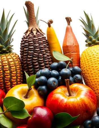 Fruits and vegetables isolated on a white background. Healthy food.