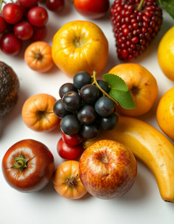 Fruits and vegetables on a white background. Healthy eating concept.