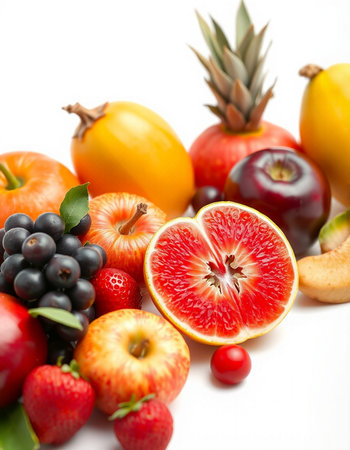 Fruits and berries isolated on white background. Healthy food concept.の写真素材