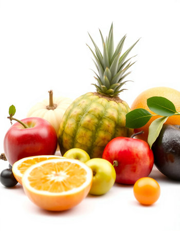 Fruits and vegetables isolated on a white background. Healthy food.
