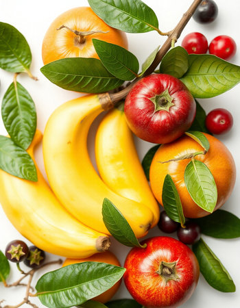 Fruits and berries on a white background. Healthy food concept.
