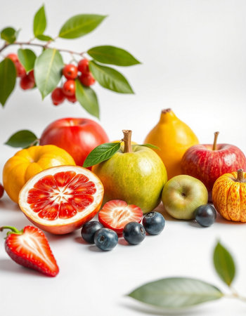 Fruits on a white background. Fresh fruits on a white background.の写真素材