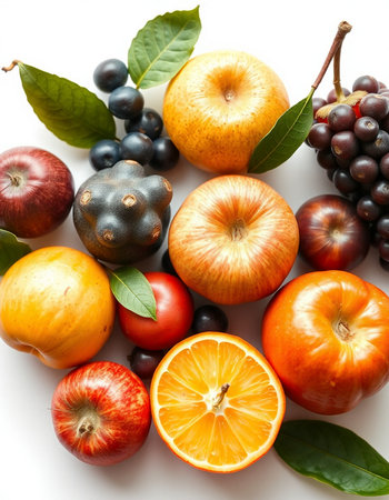Fresh fruits and vegetables isolated on white background. Healthy food concept.の写真素材