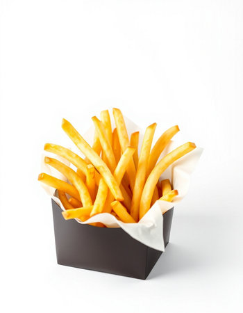 French fries in a box on a white background. Fast food.の写真素材