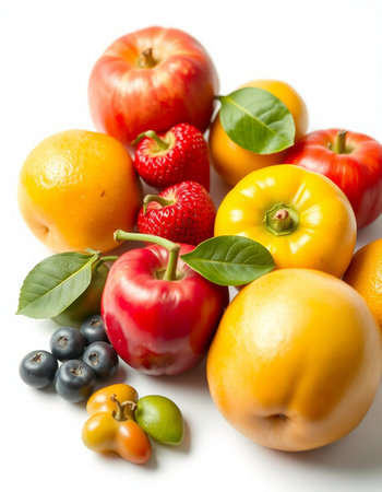 Fruits and vegetables isolated on white background. Healthy food concept.の写真素材