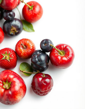 Cherries, cherries and strawberries on a white background.の写真素材