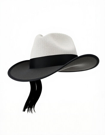 Black and white hat isolated on a white background with clipping path.の写真素材