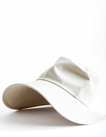 White hat on white background with copy space for text or image.の写真素材