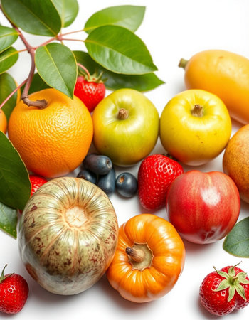 Fruits and vegetables on a white background. Healthy food concept.の写真素材