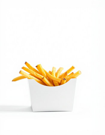 French fries in a white box on a white background. Isolatedの写真素材