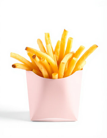 French fries in paper box isolated on white background with clipping path.の写真素材