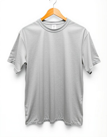 Blank gray t-shirt on a hanger on white background