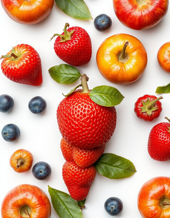 Strawberry, apple, blueberry and strawberry on white background