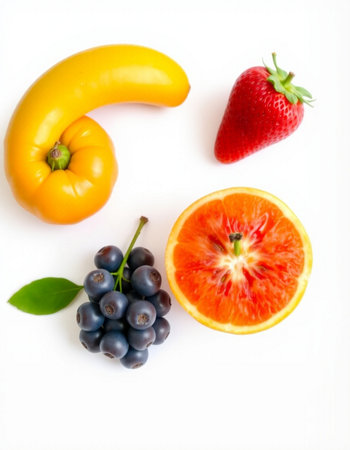 Fruits and vegetables on a white background. Healthy food concept.
