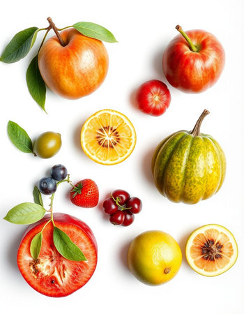 collection of fresh fruits isolated on white background. healthy food concept.の写真素材