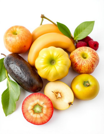 Fruits and vegetables isolated on a white background. Healthy food.の写真素材