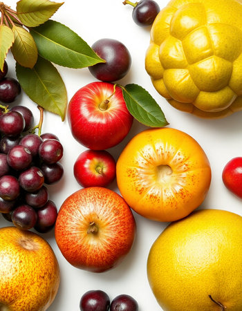 Fruits isolated on white background. Healthy food. Top view.の写真素材