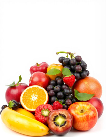 Fresh fruits isolated on white background, healthy food concept.の写真素材