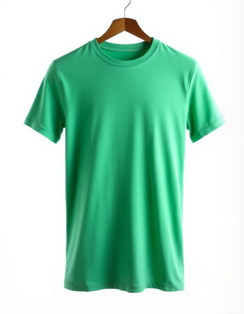 Green t-shirt on a hanger isolated on a white background
