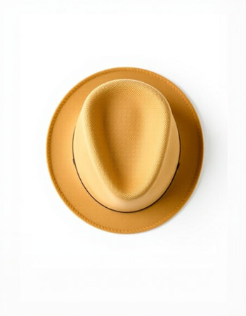 Golden hat isolated on white background. Top view. Flat lay.
